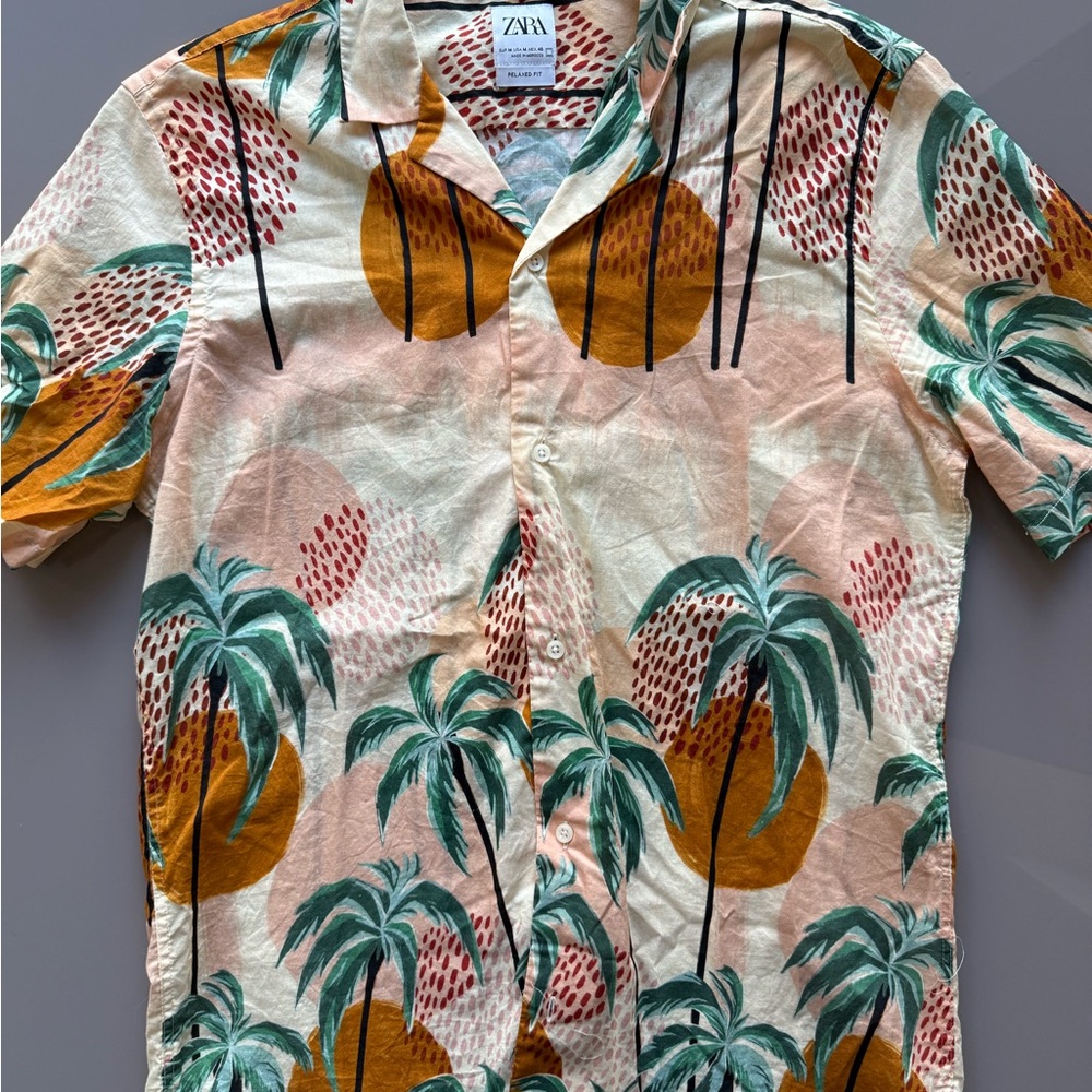 Zara Palm Print Men's Shirt in Green and Orange